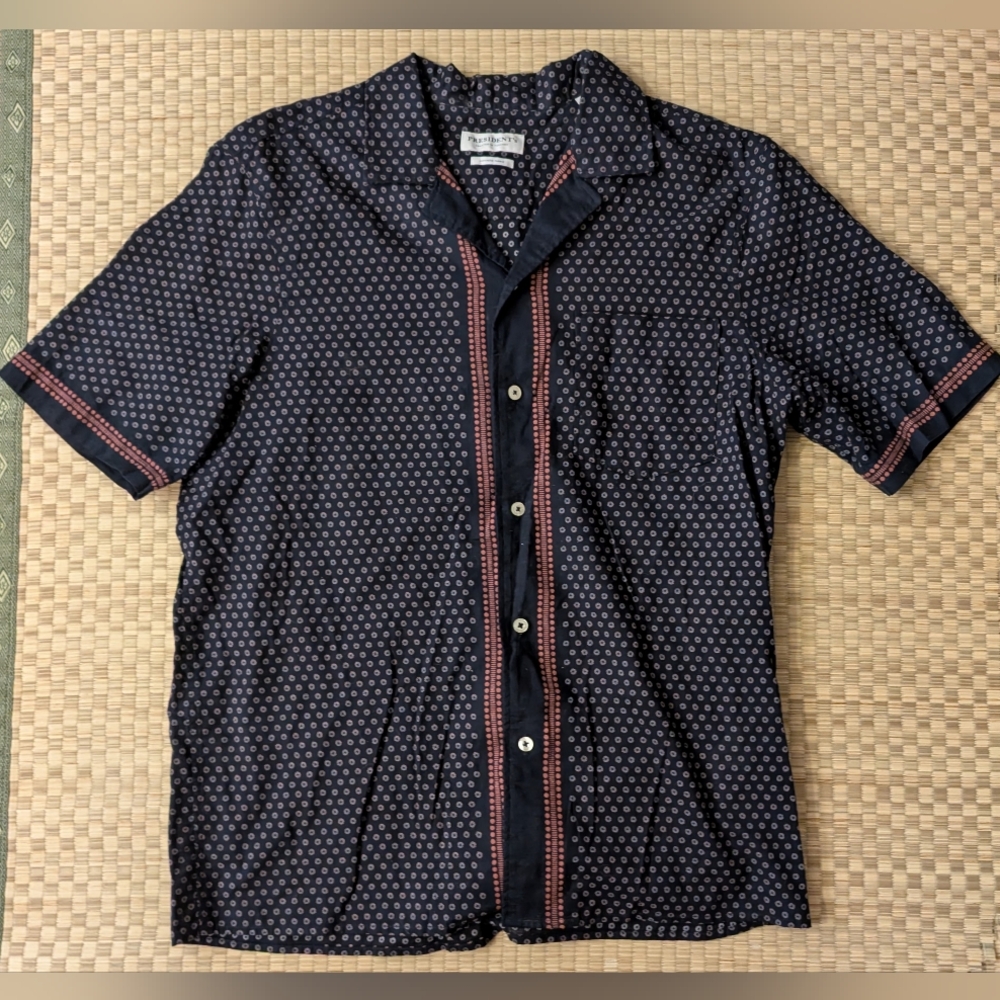President’s Rangi Short Sleeve Chiba Print Shirt Navy Men's Size M Made in Italy